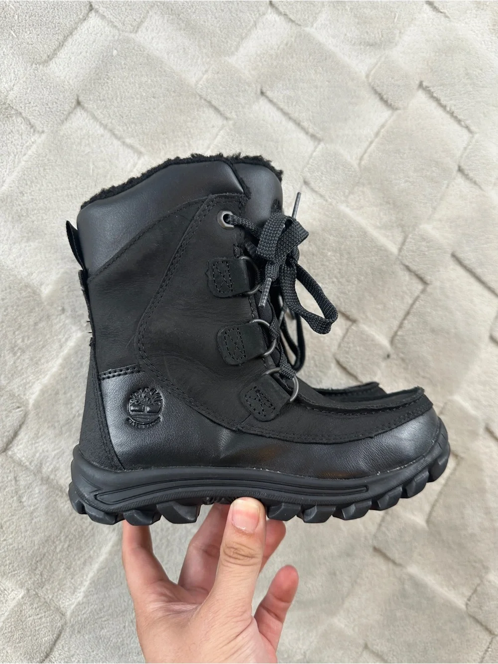 Timberland Chillberg Waterproof Boots Youth 12.5 Black Fur Lined